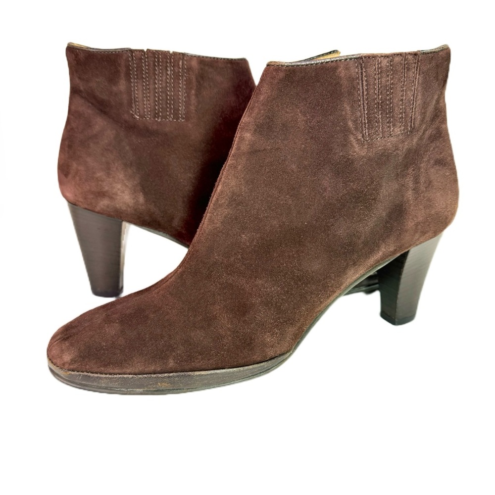 Alfani Suede Ankle Boots Pointed Toe Heeled Inside Zipper Dark Brown Size 9.5W